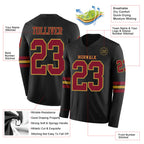 Custom Black Crimson-Old Gold Long Sleeve Authentic Football Jersey