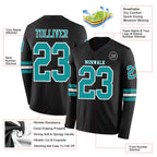 Custom Black Teal-White Long Sleeve Authentic Football Jersey