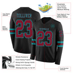 Custom Black Crimson-Teal Long Sleeve Authentic Football Jersey