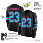 Custom Black Sky Blue-Pink Long Sleeve Authentic Football Jersey