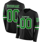 Custom Black Grass Green-White Long Sleeve Authentic Football Jersey