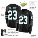 Custom Black White Gray-Midnight Green Long Sleeve Authentic Football Jersey