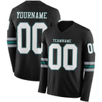 Custom Black White Gray-Midnight Green Long Sleeve Authentic Football Jersey
