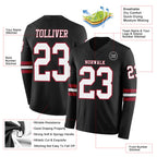 Custom Black White-Cardinal Long Sleeve Authentic Football Jersey