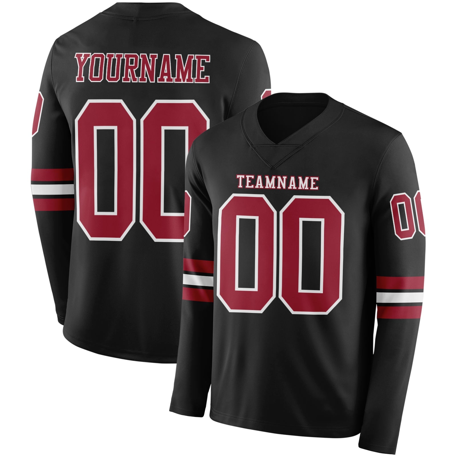 Custom Black Cardinal-White Long Sleeve Authentic Football Jersey