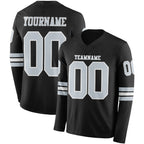 Custom Black Silver-White Long Sleeve Authentic Football Jersey