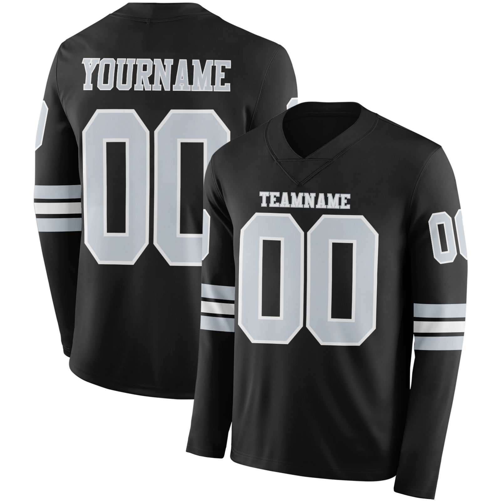 Custom Black Silver-White Long Sleeve Authentic Football Jersey