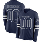 Custom Navy White Long Sleeve Authentic Football Jersey