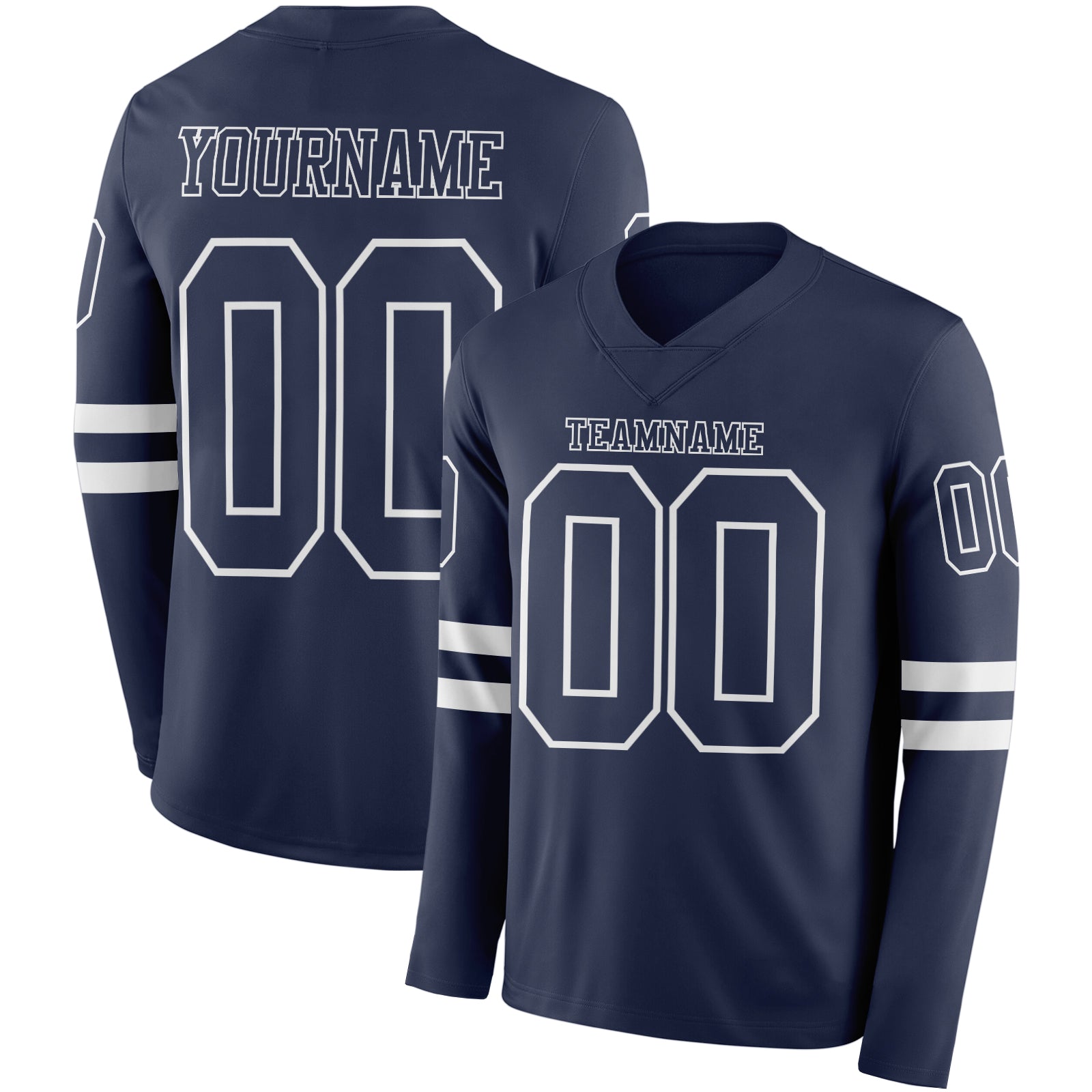 Custom Navy White Long Sleeve Authentic Football Jersey