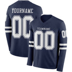 Custom Navy White Long Sleeve Authentic Football Jersey