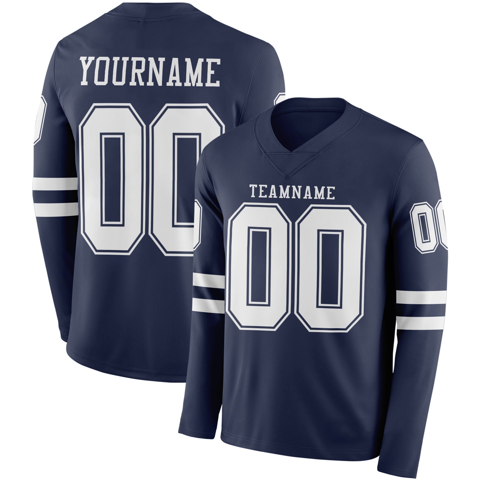 Custom Navy White Long Sleeve Authentic Football Jersey