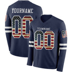 Custom Navy Vintage USA Flag-White Long Sleeve Authentic Football Jersey