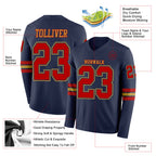 Custom Navy Red-Old Gold Long Sleeve Authentic Football Jersey