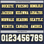 Custom Navy White Light Blue-Yellow Long Sleeve Authentic Football Jersey