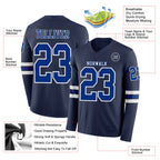 Custom Navy Royal-White Long Sleeve Authentic Football Jersey