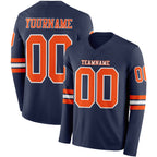 Custom Navy Orange-White Long Sleeve Authentic Football Jersey