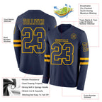Custom Navy Gold Long Sleeve Authentic Football Jersey