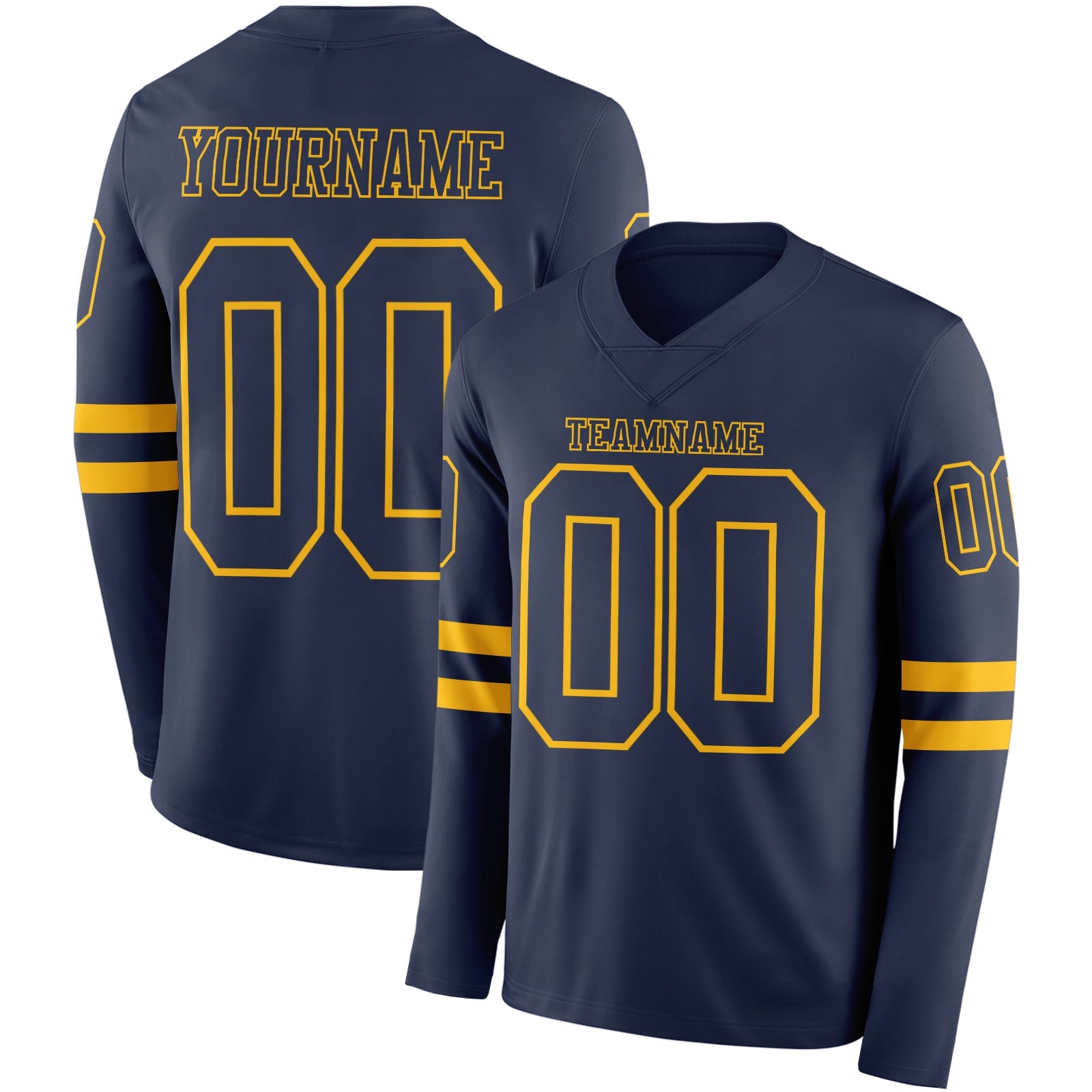Custom Navy Gold Long Sleeve Authentic Football Jersey