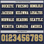 Custom Navy Old Gold-White Long Sleeve Authentic Football Jersey