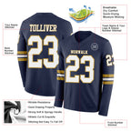 Custom Navy White-Old Gold Long Sleeve Authentic Football Jersey