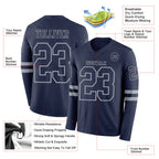 Custom Navy Gray Long Sleeve Authentic Football Jersey