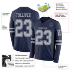 Custom Navy Gray Long Sleeve Authentic Football Jersey