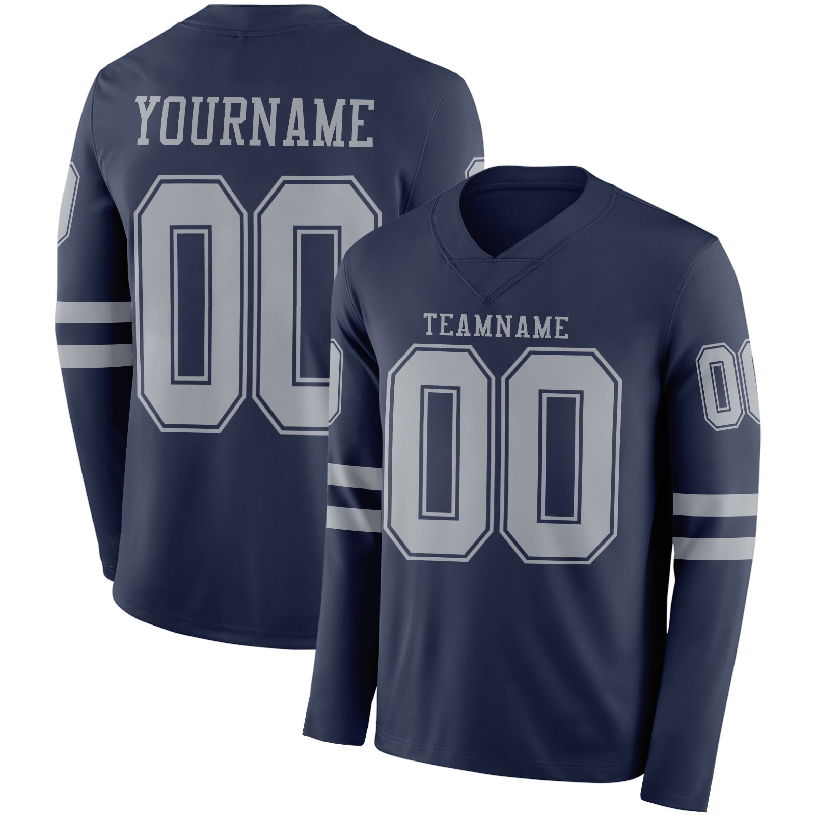 Custom Navy Gray Long Sleeve Authentic Football Jersey