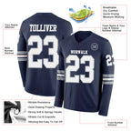 Custom Navy White-Gray Long Sleeve Authentic Football Jersey