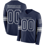 Custom Navy White-Gray Long Sleeve Authentic Football Jersey