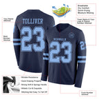 Custom Navy Light Blue Long Sleeve Authentic Football Jersey