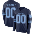 Custom Navy Light Blue Long Sleeve Authentic Football Jersey