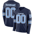 Custom Navy Light Blue-White Long Sleeve Authentic Football Jersey