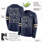 Custom Navy Cream Long Sleeve Authentic Football Jersey