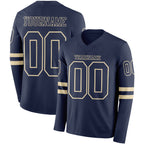 Custom Navy Cream Long Sleeve Authentic Football Jersey