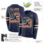 Custom Navy Vintage USA Flag Cream-Crimson Long Sleeve Authentic Football Jersey