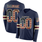 Custom Navy Vintage USA Flag Cream-Crimson Long Sleeve Authentic Football Jersey