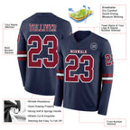 Custom Navy Crimson-White Long Sleeve Authentic Football Jersey