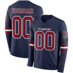 Custom Navy Crimson-White Long Sleeve Authentic Football Jersey