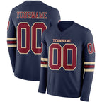 Custom Navy Crimson-Cream Long Sleeve Authentic Football Jersey