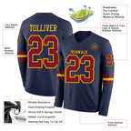 Custom Navy Crimson-Gold Long Sleeve Authentic Football Jersey