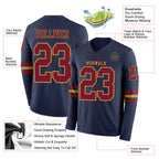 Custom Navy Crimson-Old Gold Long Sleeve Authentic Football Jersey