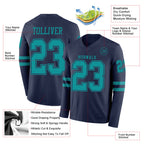 Custom Navy Teal Long Sleeve Authentic Football Jersey
