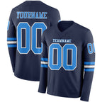 Custom Navy Powder Blue-White Long Sleeve Authentic Football Jersey