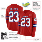 Custom Red White-Royal Long Sleeve Authentic Football Jersey