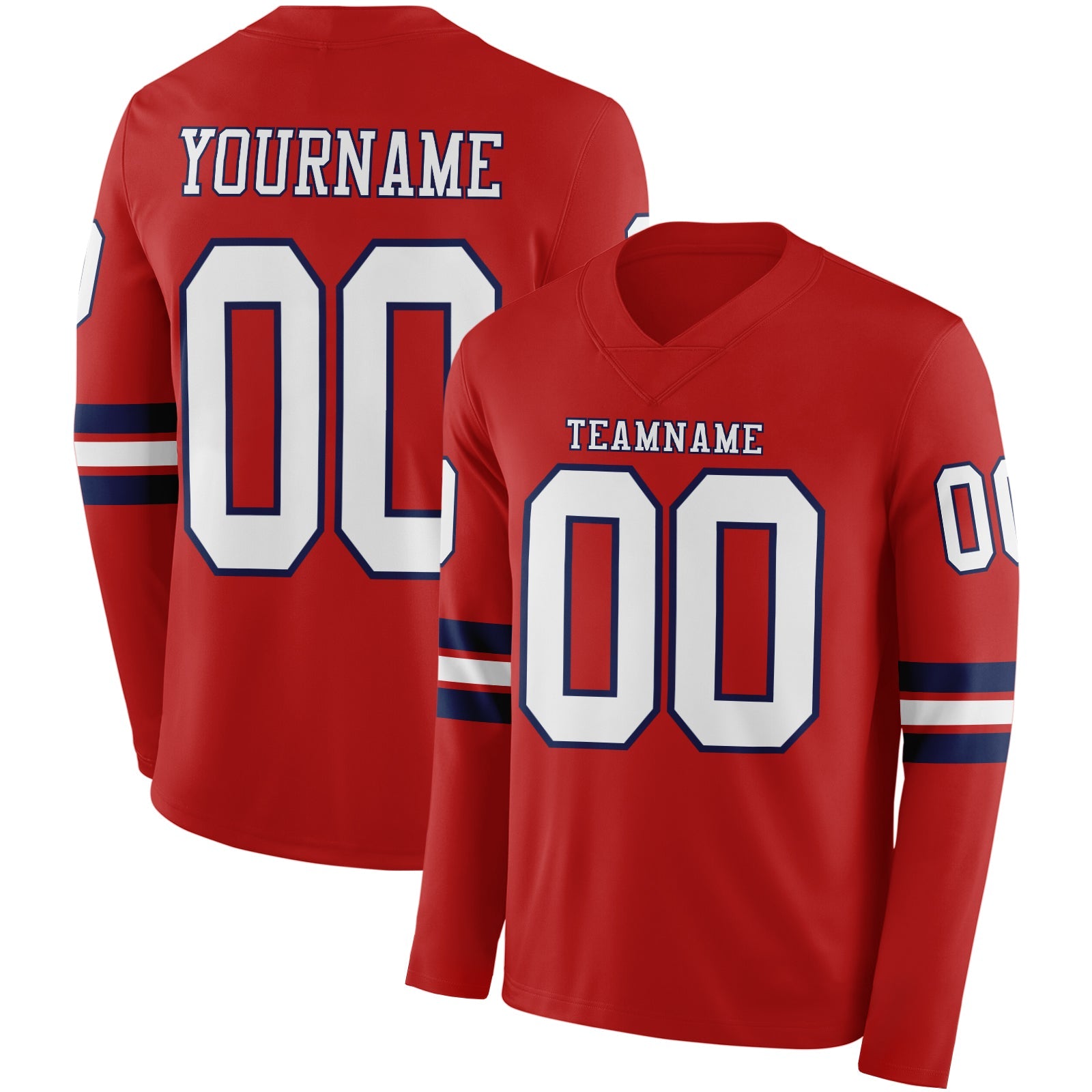 Custom Red White-Navy Long Sleeve Authentic Football Jersey