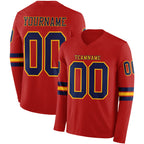 Custom Red Navy-Gold Long Sleeve Authentic Football Jersey