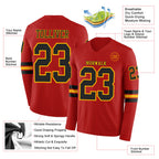 Custom Red Black-Gold Long Sleeve Authentic Football Jersey