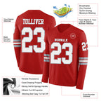 Custom Red White-Gray Long Sleeve Authentic Football Jersey