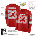 Custom Red Gray-White Long Sleeve Authentic Football Jersey