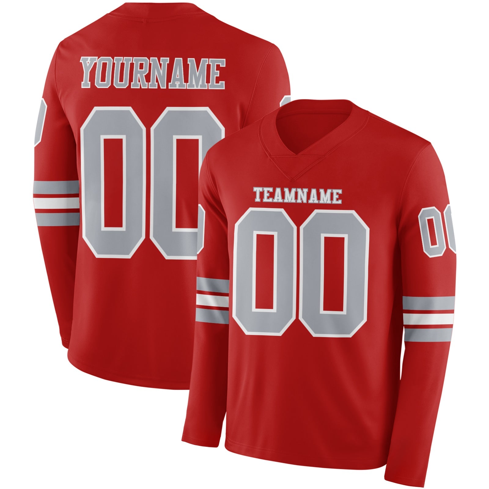 Custom Red Gray-White Long Sleeve Authentic Football Jersey